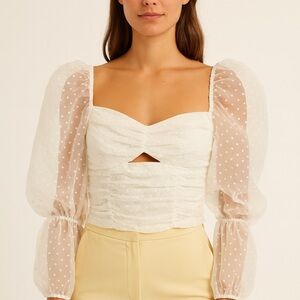 Lush White and Cream Puff Sleeve Blouse